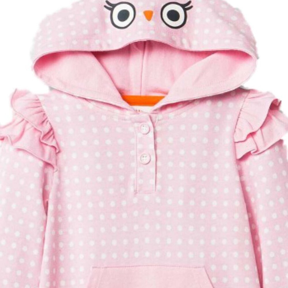 Cat & Jack Pink Polka Dot "Owl Always Love You" Hooded Romper Jumpsuit 12 months